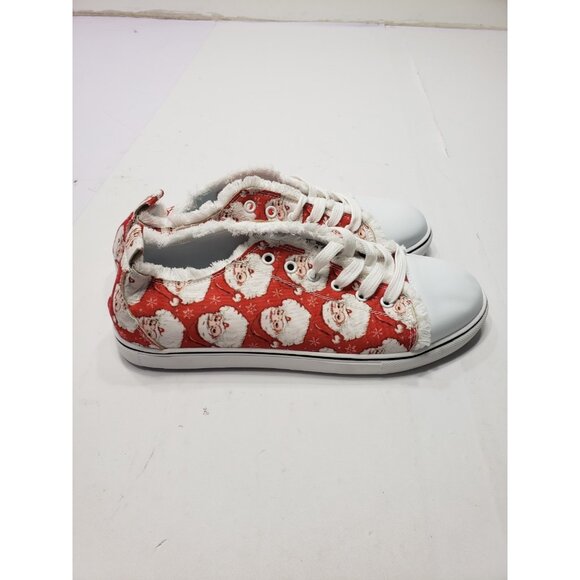 Azura Exchange Red Santa Claus Snowflake Print Flat Canvas Shoes Women Size 41 - Picture 2 of 9
